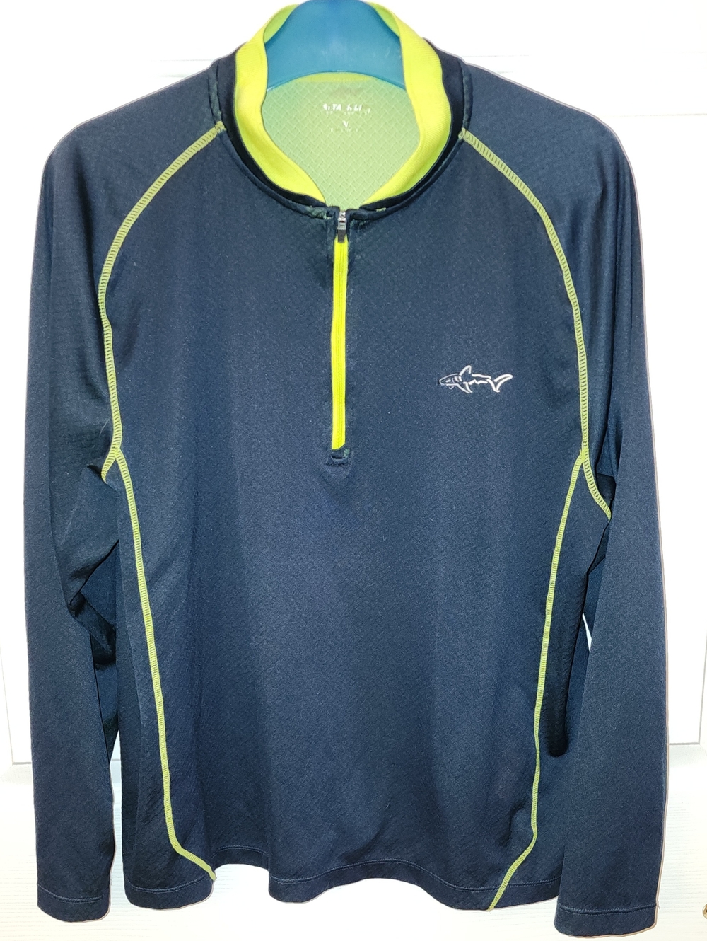 Attack Life by Greg Norman Navy Long Sleeve Swim Shirt with Lime Trim